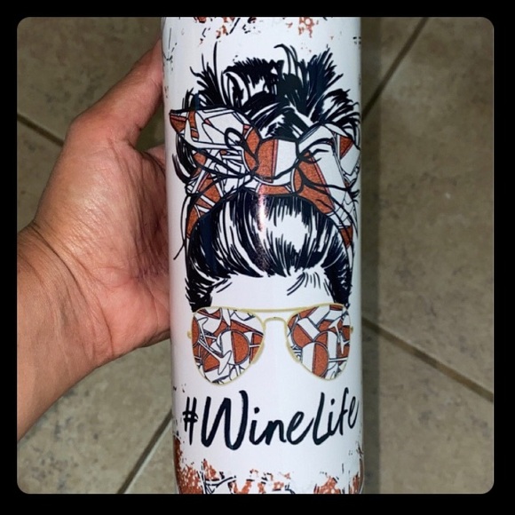 Wine 🍷 Life Messy Bun 20 oz Tumbler Lid Straw Gift Box - Picture 2 of 2